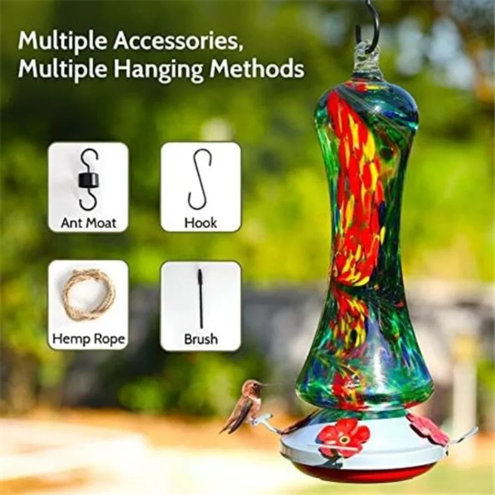 Glass Hummingbird Feeder for Outdoors: Leak Proof Hanging Hummingbirds Present